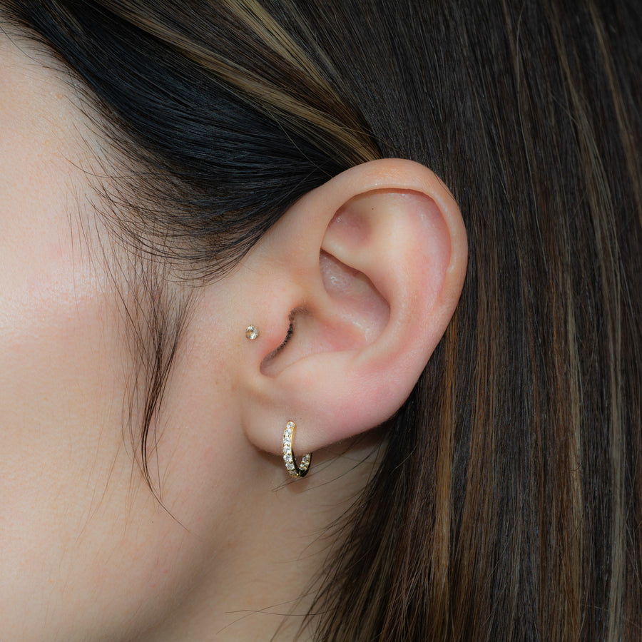 diamond gold huggie earrings