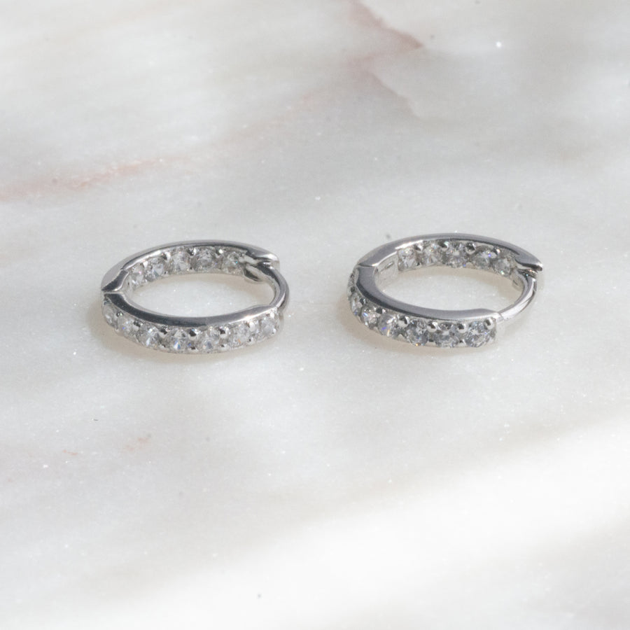 silver 9mm diamond huggie earrings