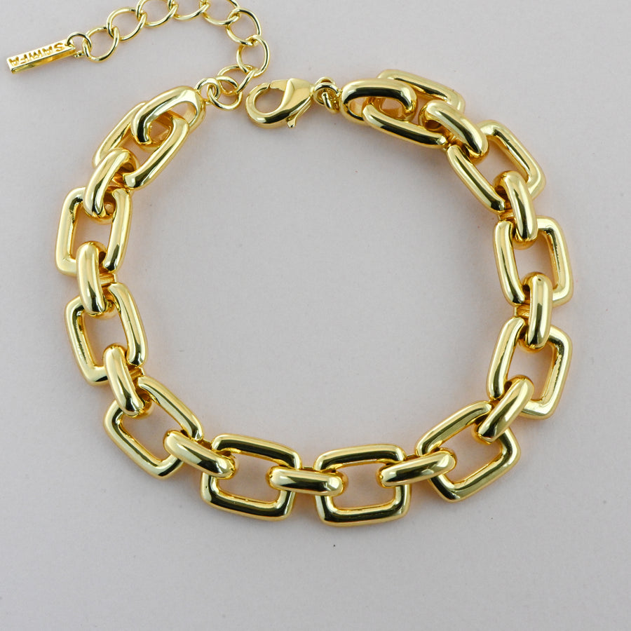 gold large chunky chain link bracelet 