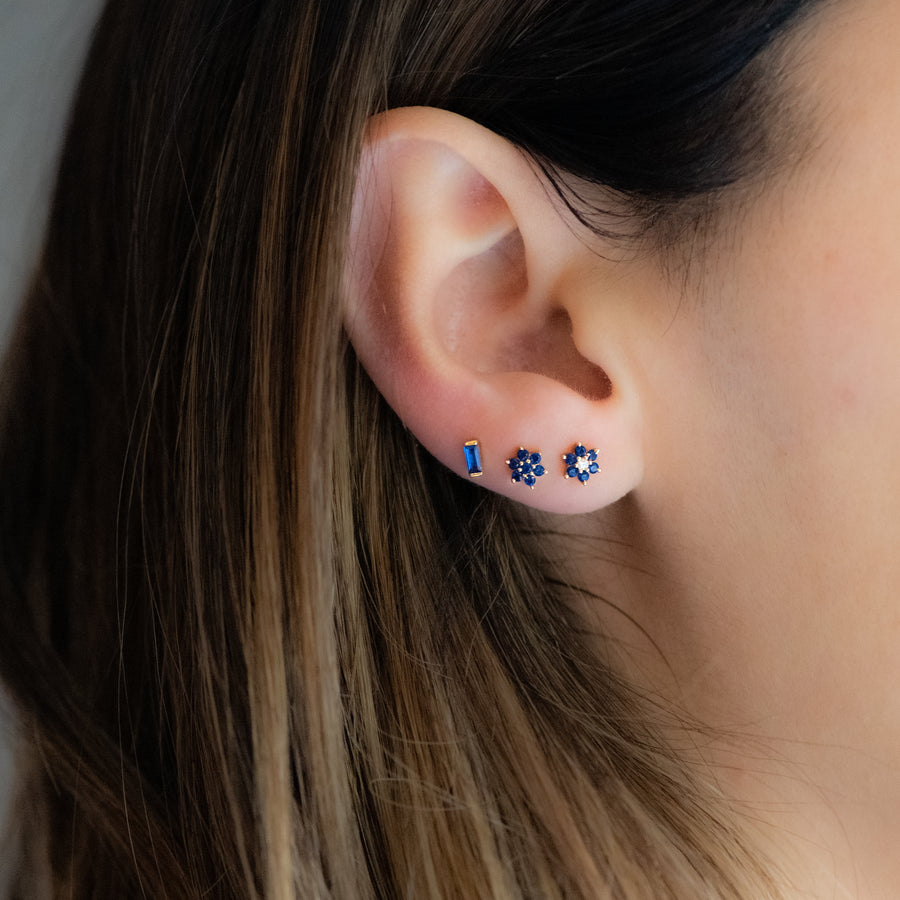 cubic zirconia sapphire blue flower stud earrings