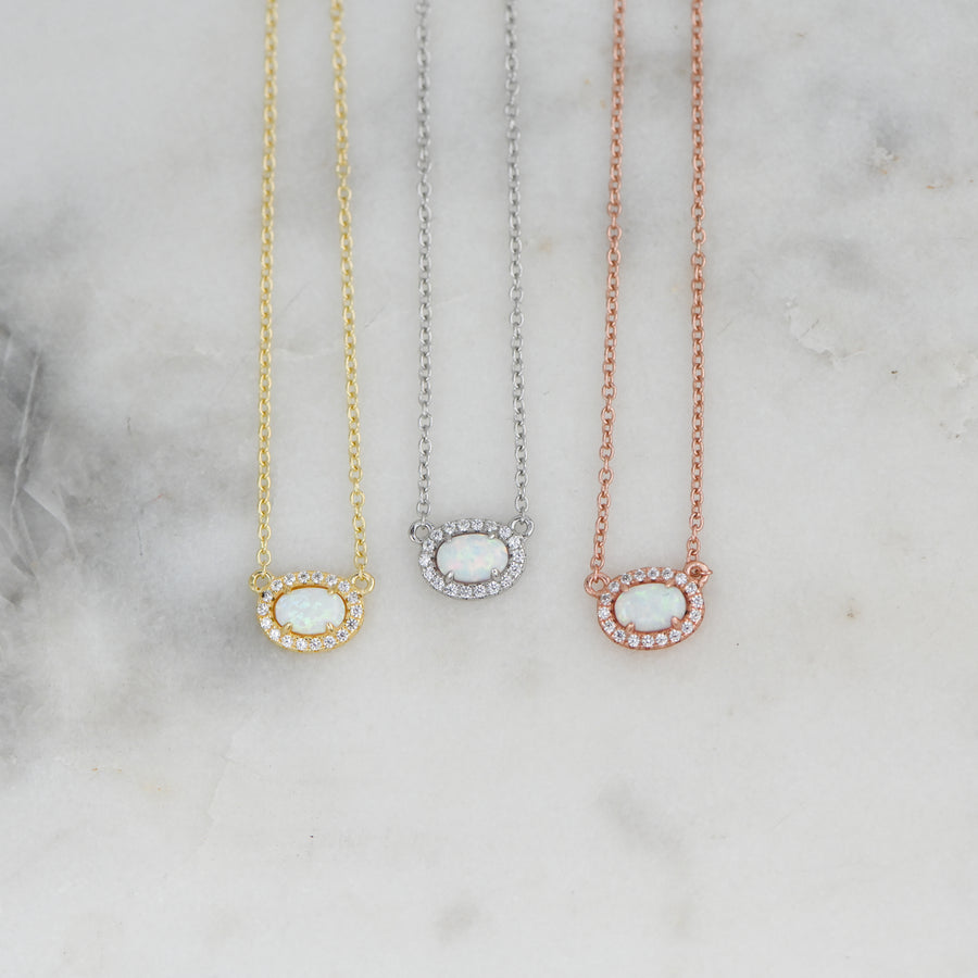 gold, silver, rose gold opal necklaces