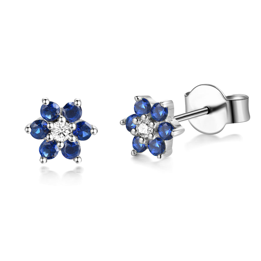 silver rhodium flower stud earrings