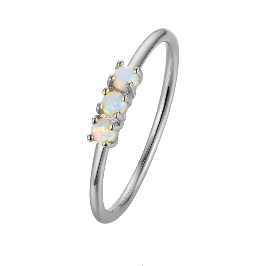 silver 3 stone opal ring