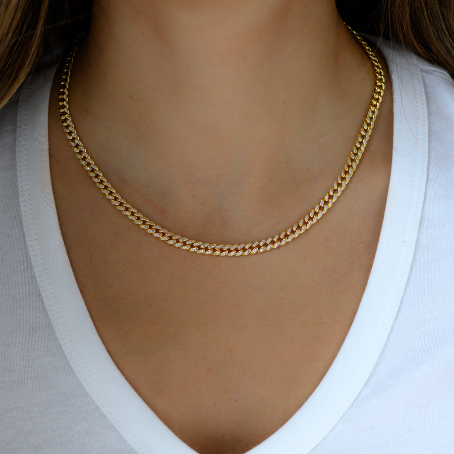 gold pave cuban link necklace