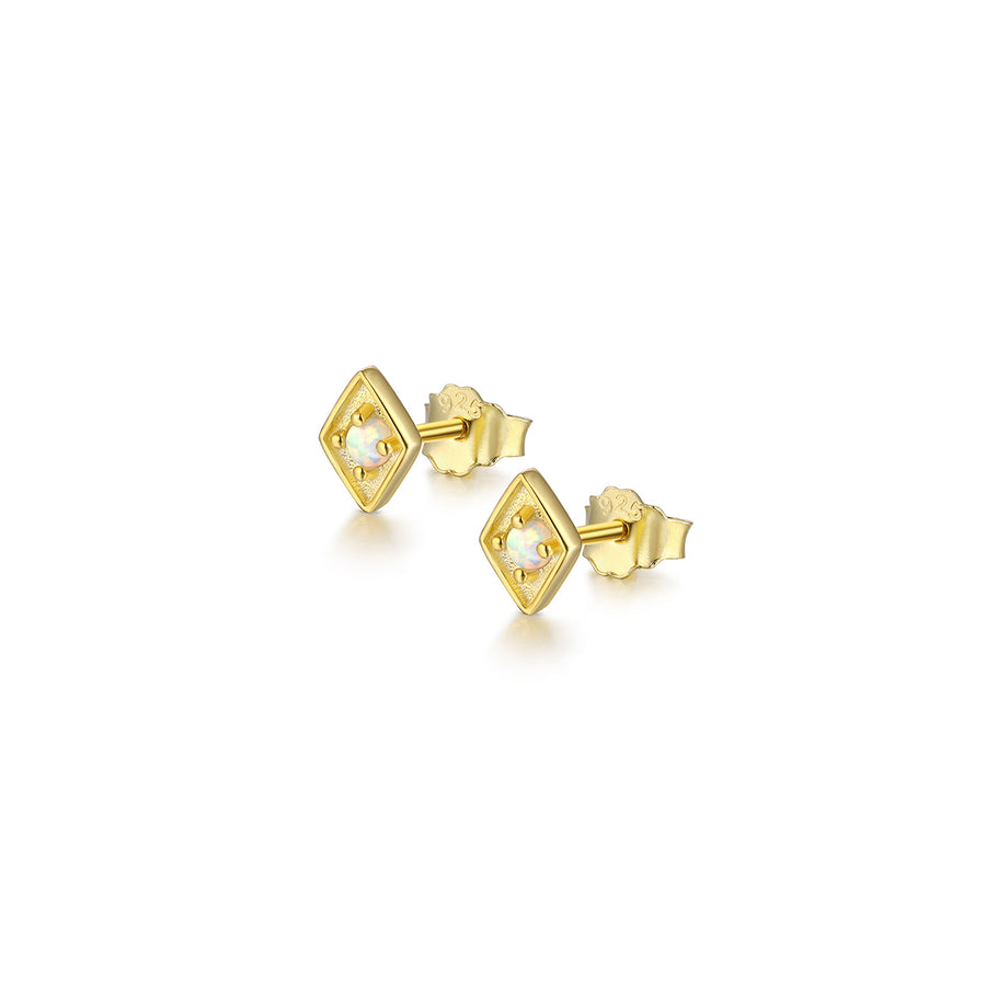 diamond opal shaped stud earrings