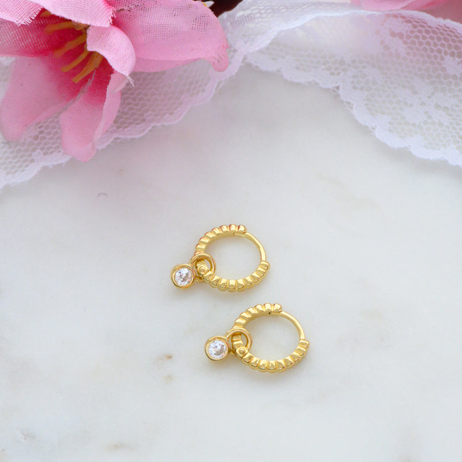 gold beaded charm dainty hoop earring