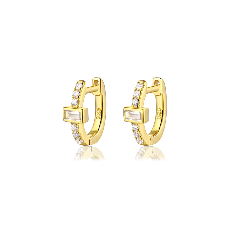 gold diamond bagutte huggie earrings
