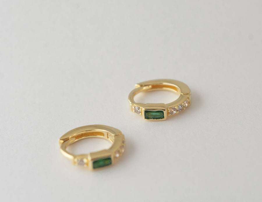 emerald baguette hoop earrings