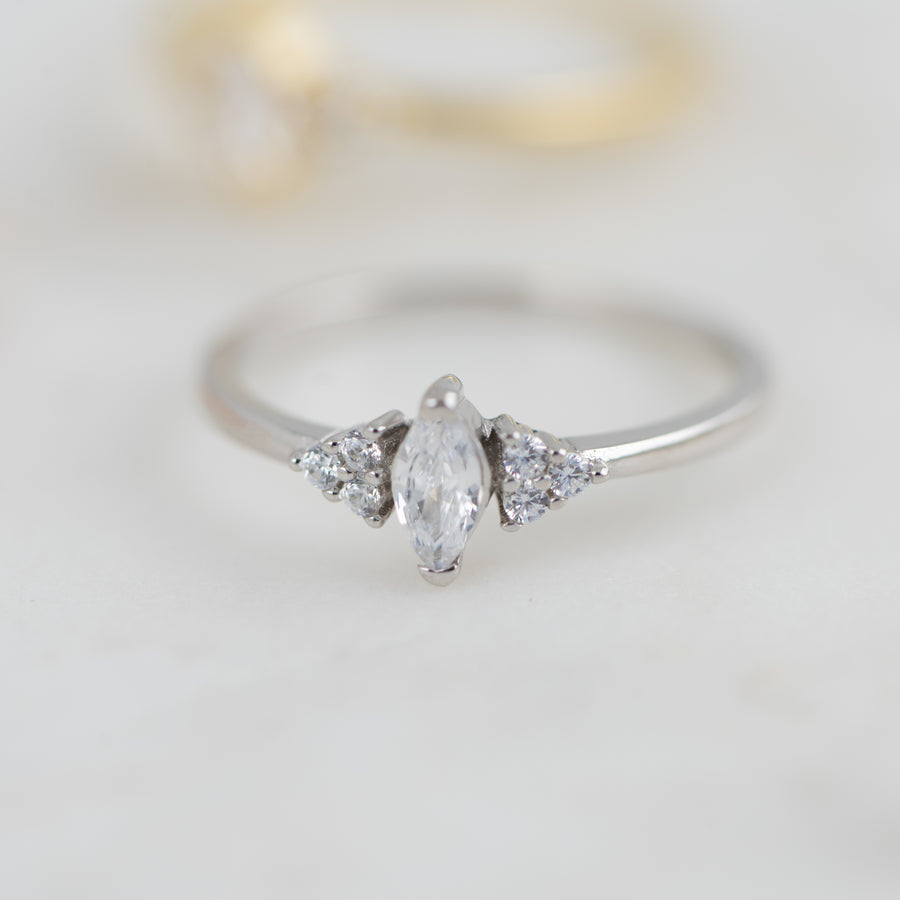 silver marquise dainty ring