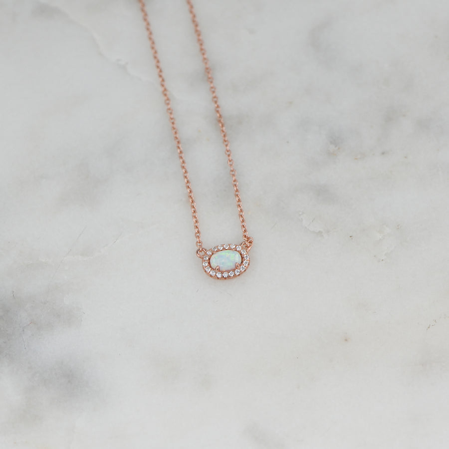rose gold opal oval cz necklace