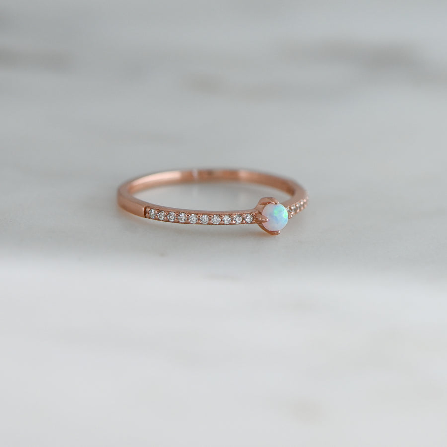 rose gold opal  minimalist stacking ring