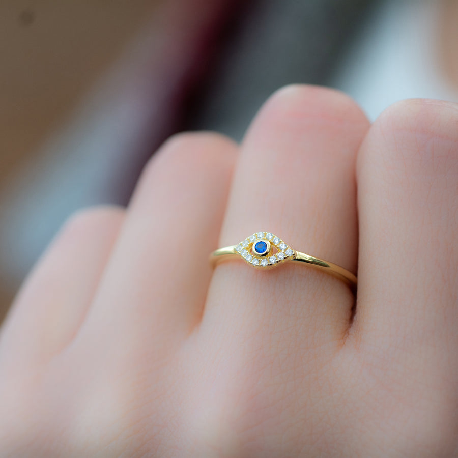 tiny gold evil eye ring