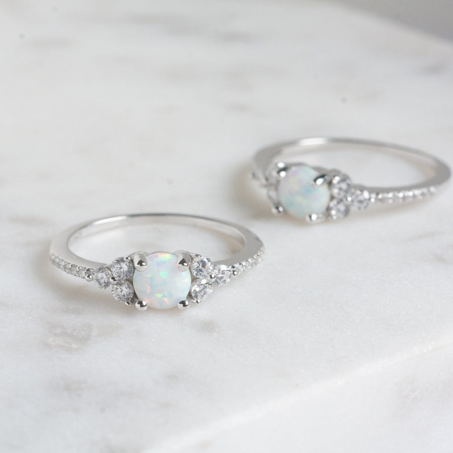 silver opal diamond band