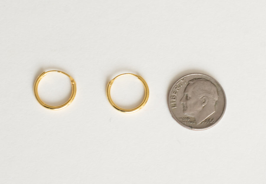 13mm plain gold small hoop earrings