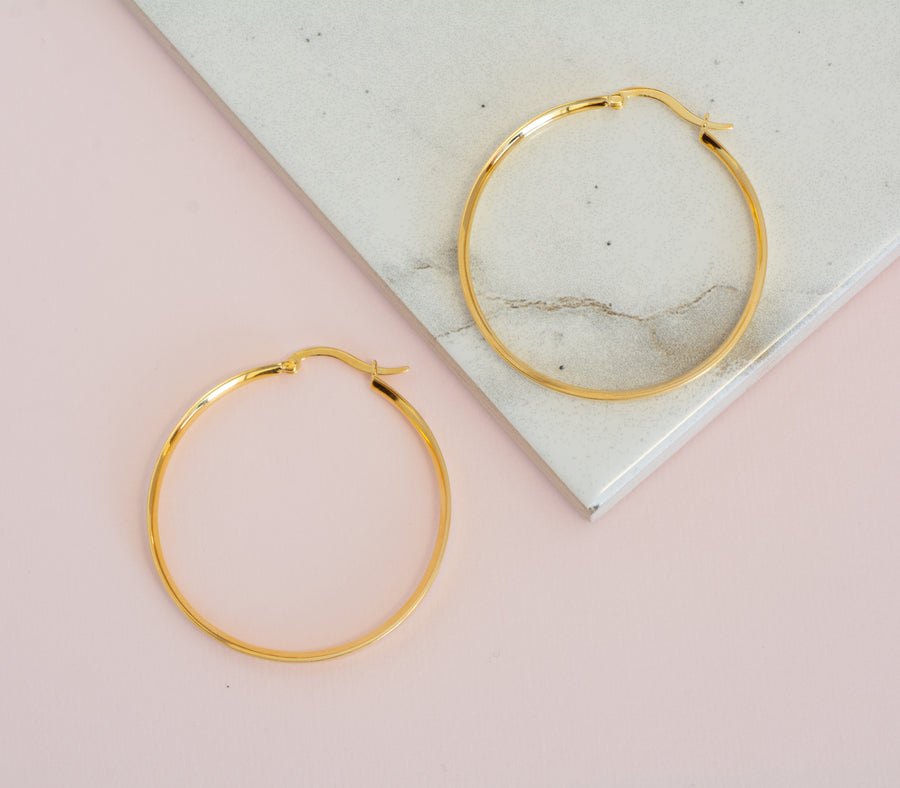 gold flat hoop 40mm earrings