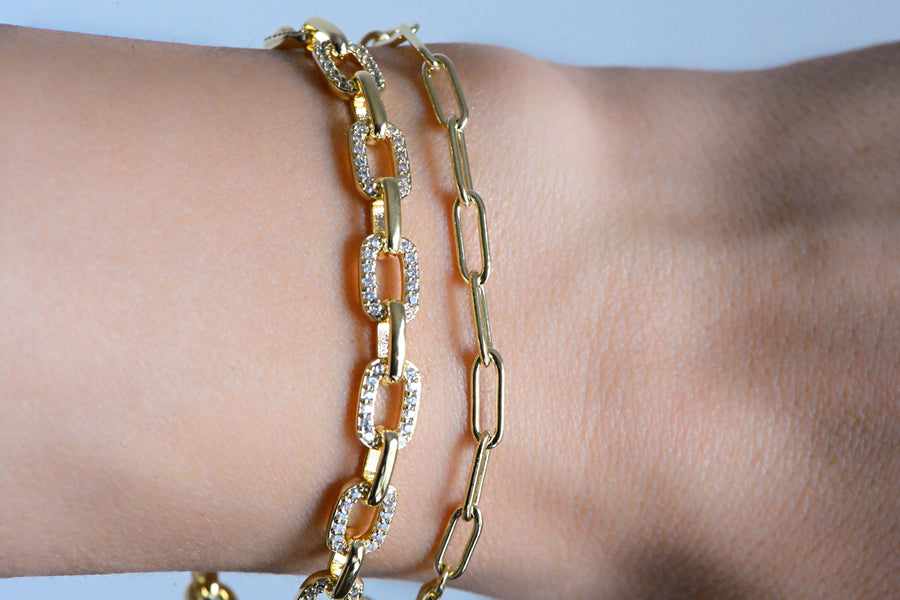 diamond gold pave chain bracelet 
