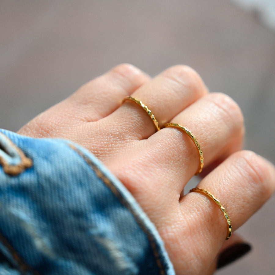 thin minimalist gold stacking ring