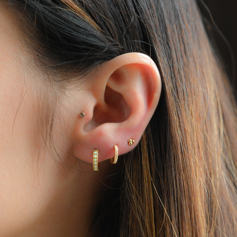 opal huggie hoop earrings
