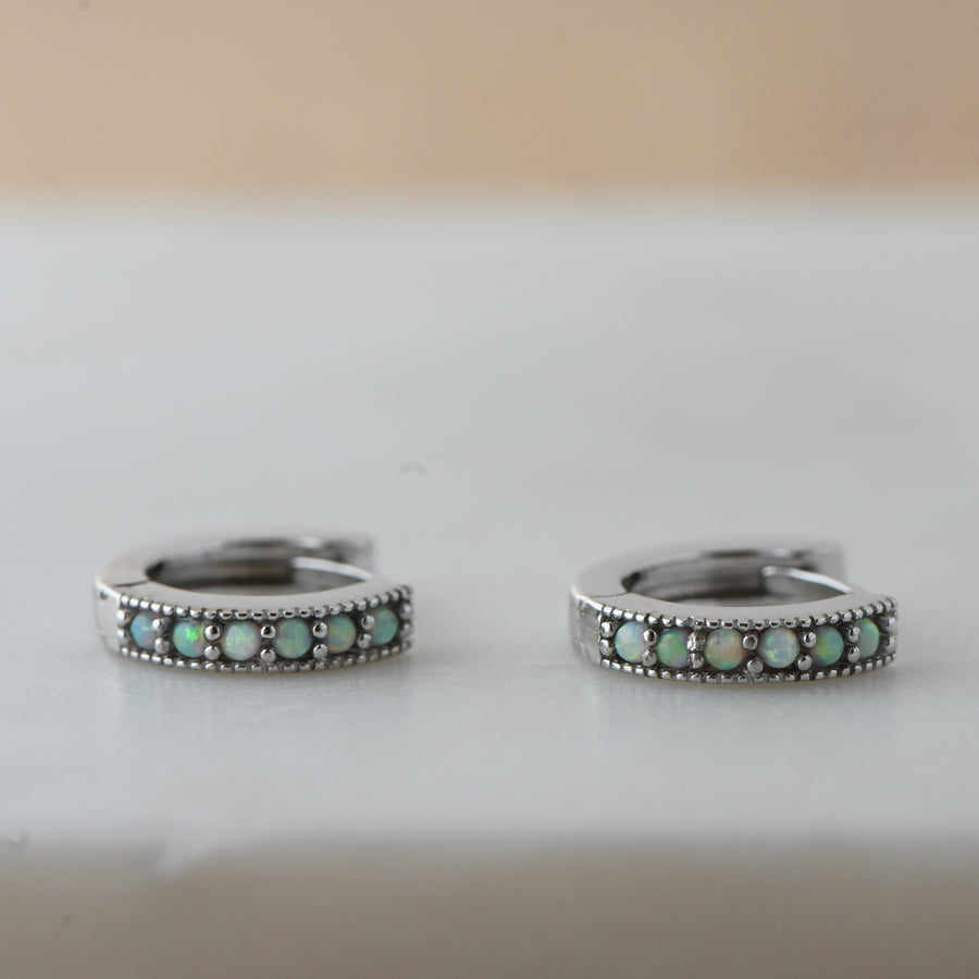 silver opal huggie earrings