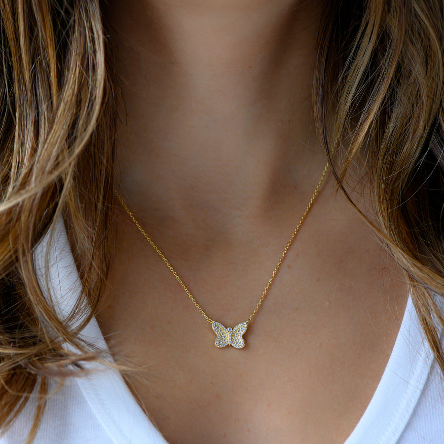gold diamond butterfly pendant necklace