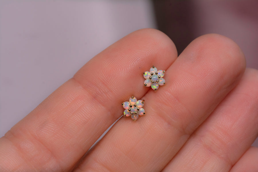 opal flower stud earrings