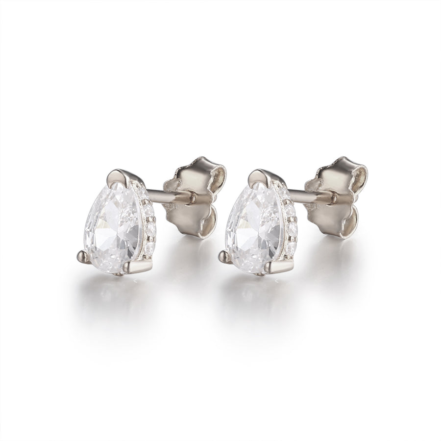 silver pear stud earrings
