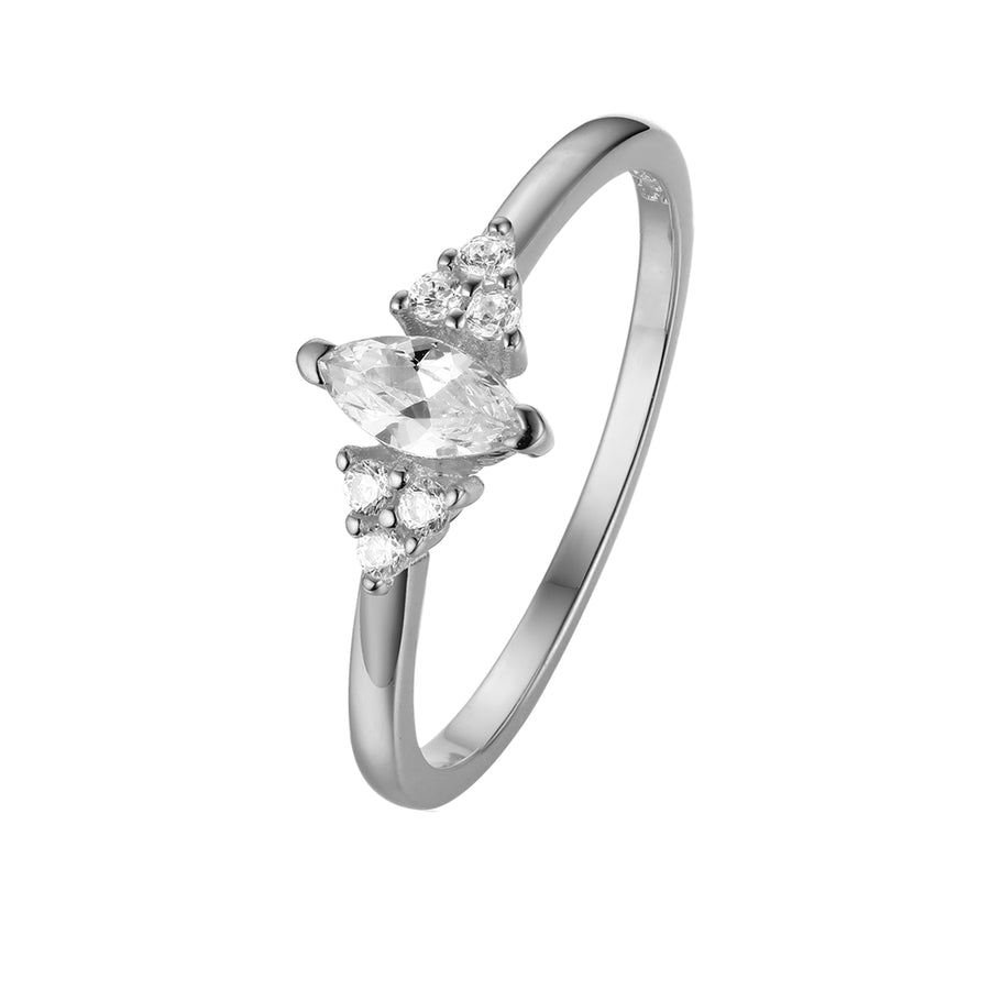 silver white cz marquise ring