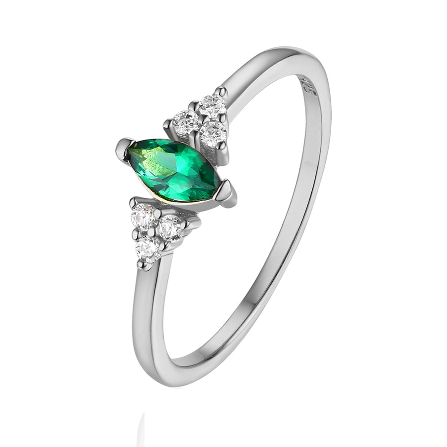 marquise silver emerald ring