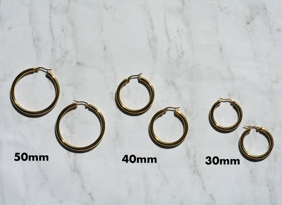 30mm 40mm 50mm thick tube hoop earrings