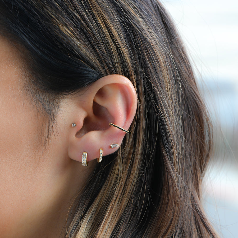 dainty minimalist earring stack with black earcuff