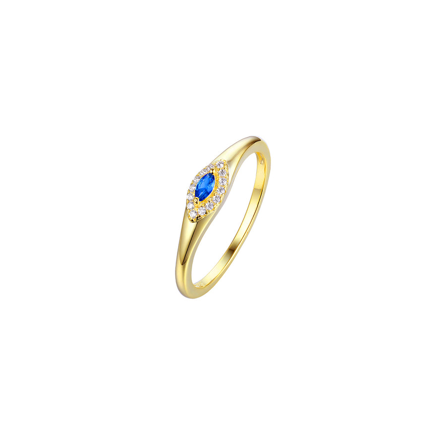 blue gold cz dainty evil eye ring