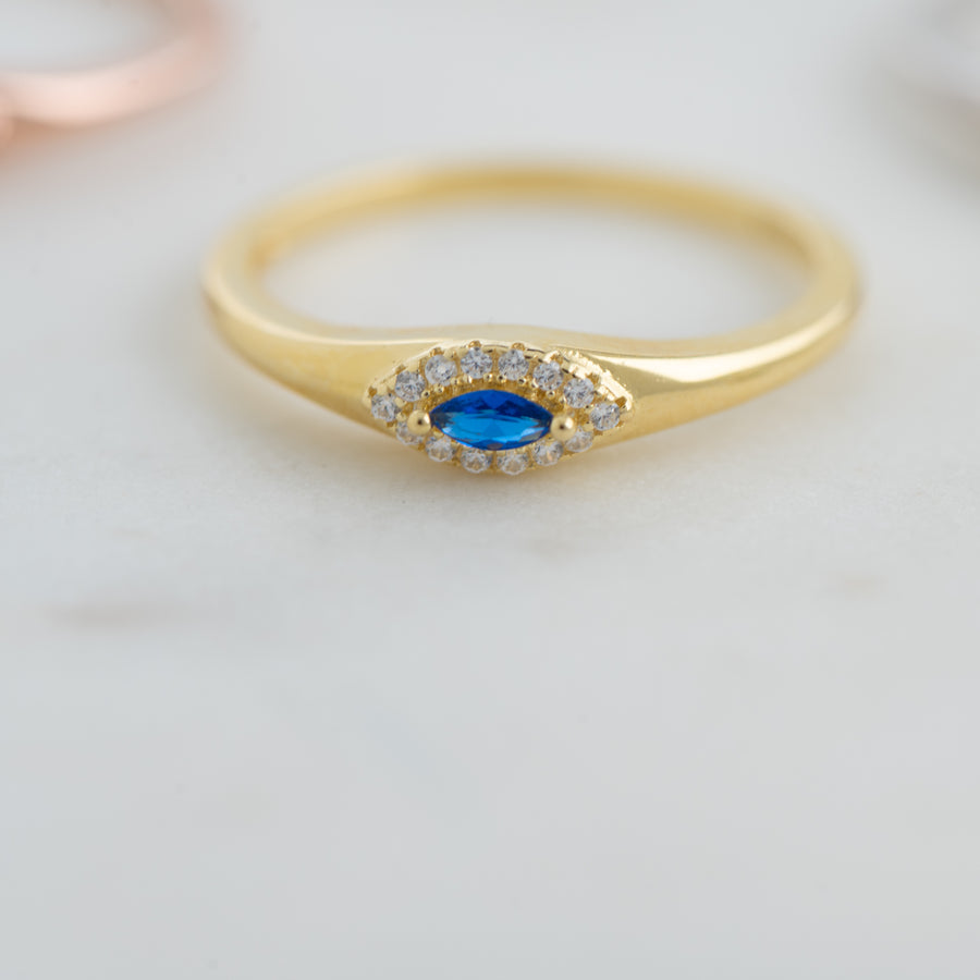minimalist gold evil eye ring