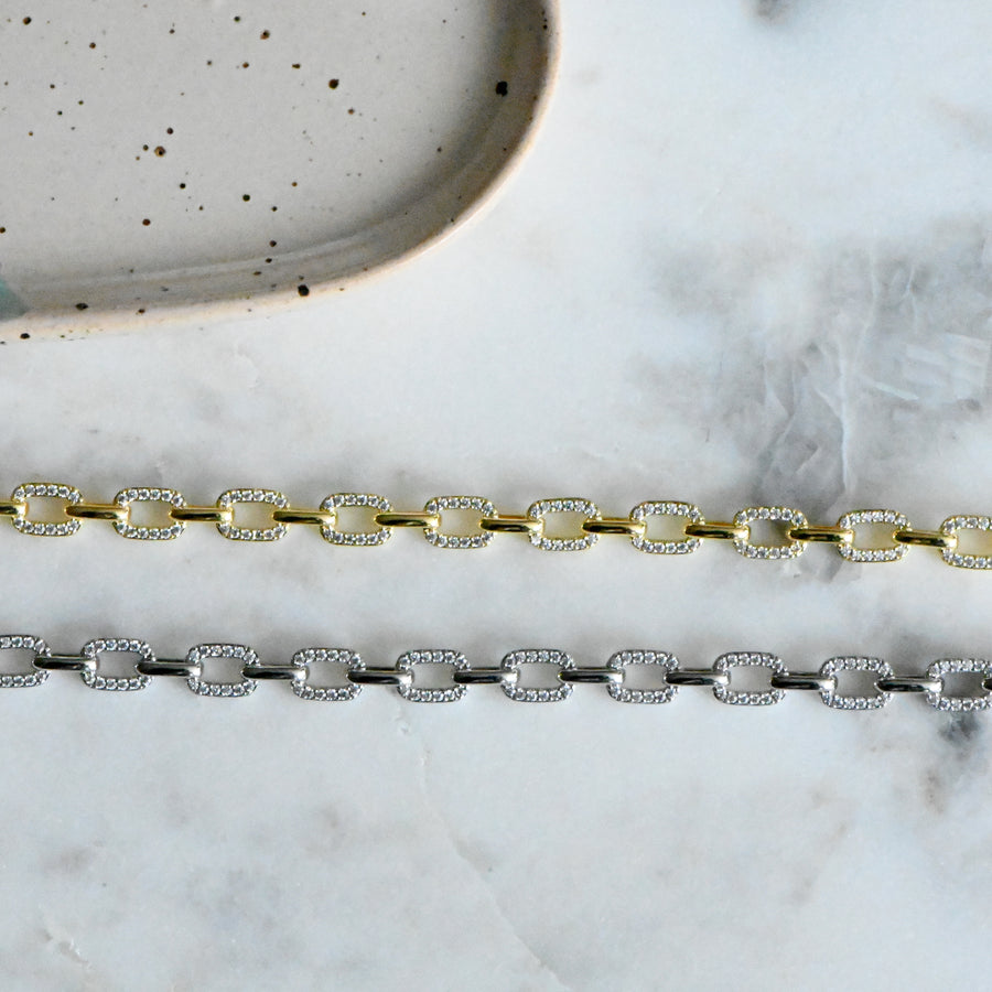 stackable gold diamond chain link bracelet 
