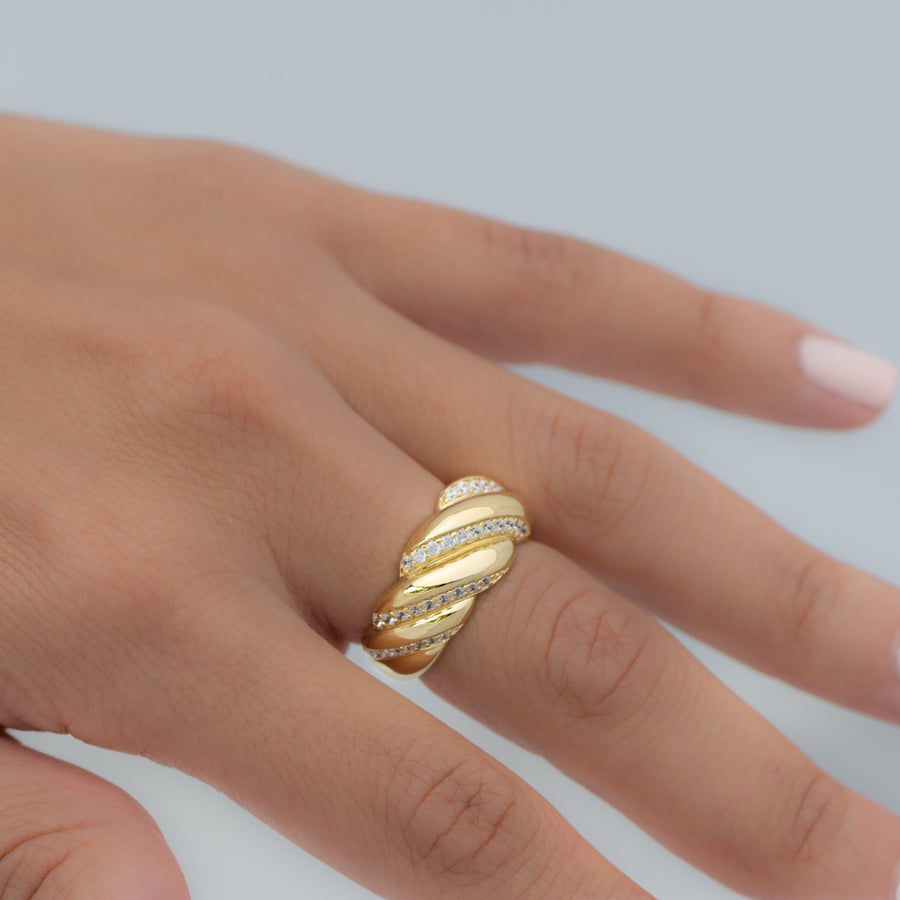 gold cz croissant ring