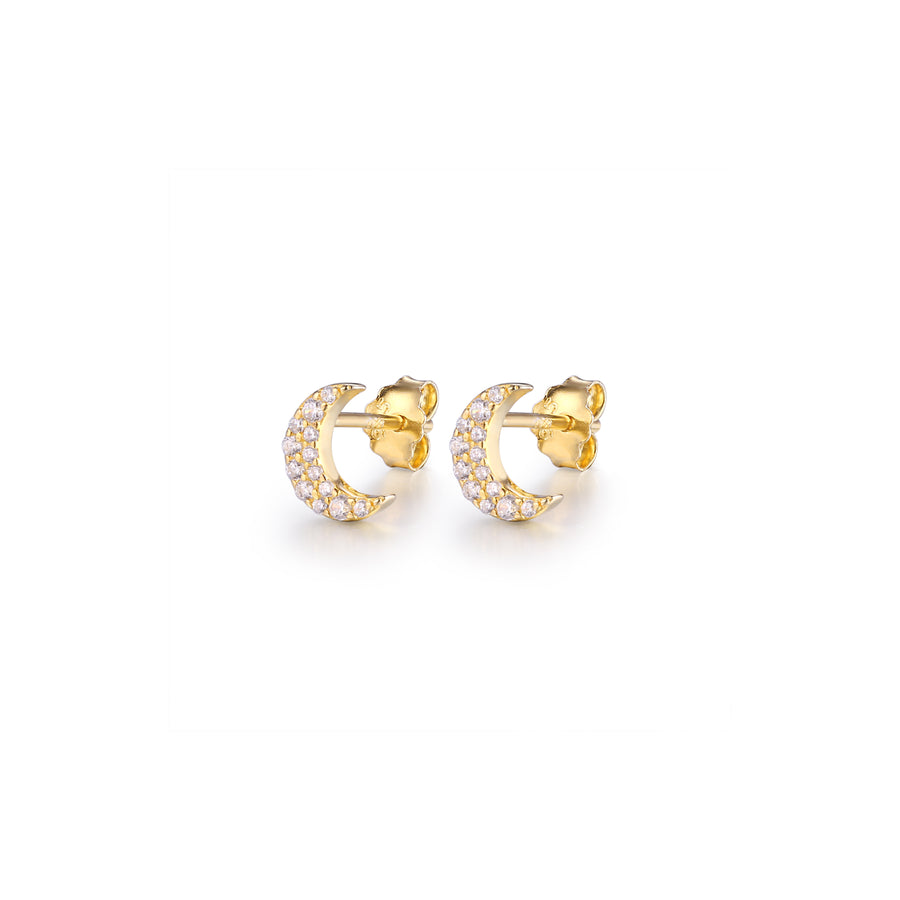 gold crescent diamond cubic zirconia moon stud earrings