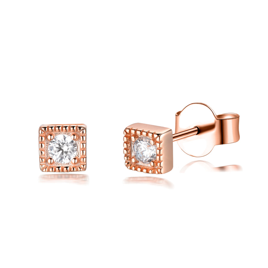 tiny gold cz bar diamond stud earring stackable rose gold
