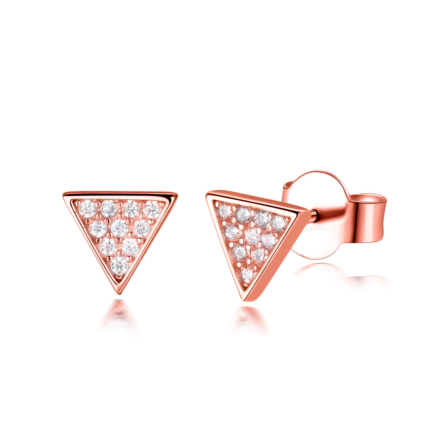 cz gold triangle shaped sterling silver rose gold stud earrings