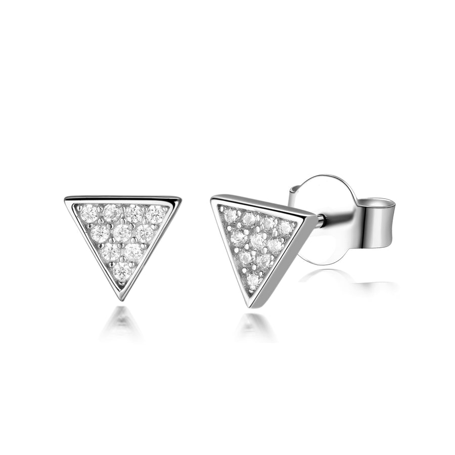 cz gold triangle shaped sterling silver gold plated stud earrings