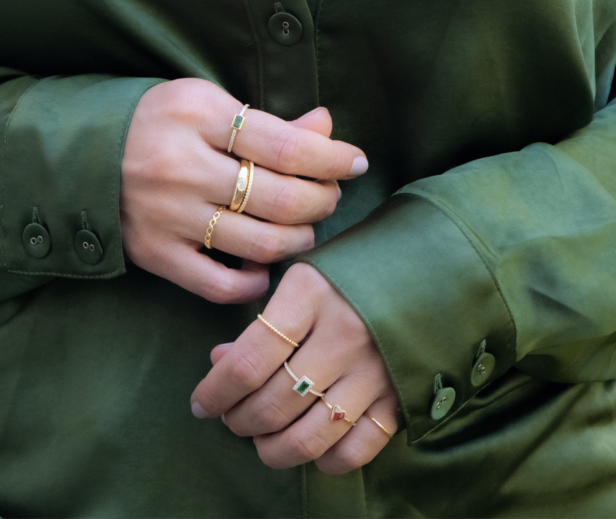 emerald baguette stacking rings
