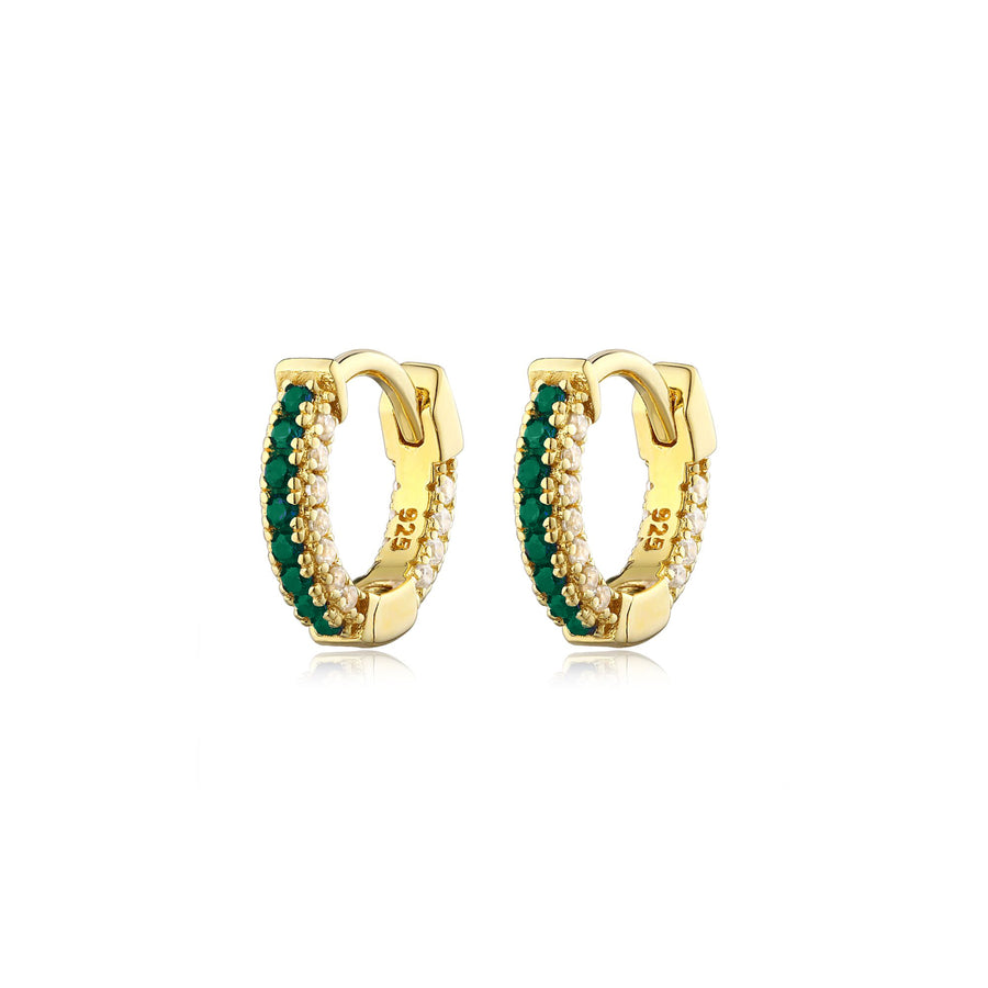 gold emerald diamond huggie hoops