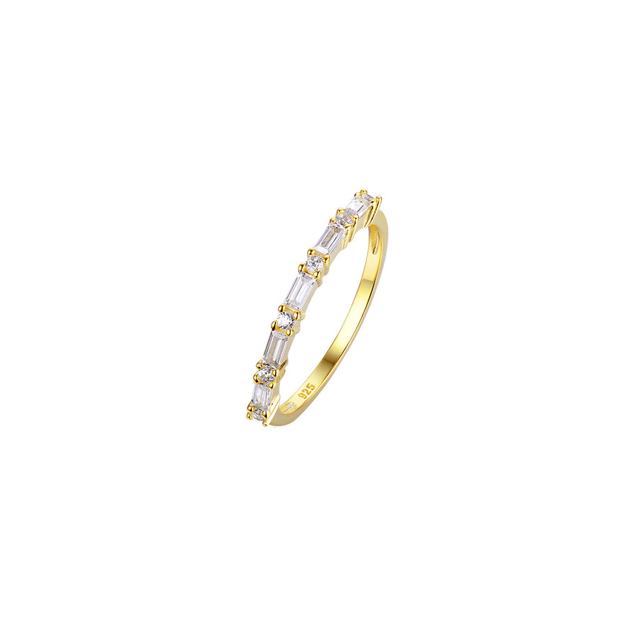 gold baguette and cz dainty ring