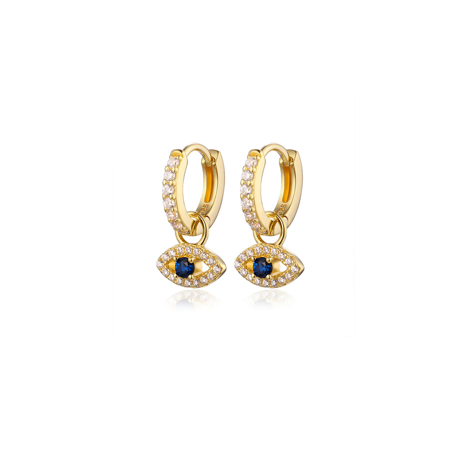 Gold pave evil eye charm huggie earrings