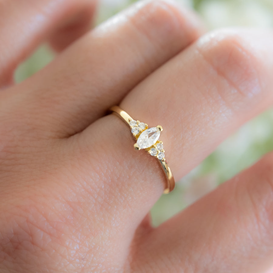 white cz gold marquise ring
