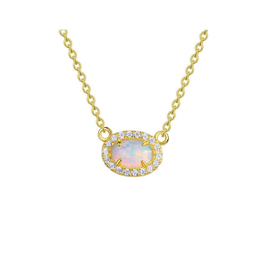 gold halo cz opal necklace