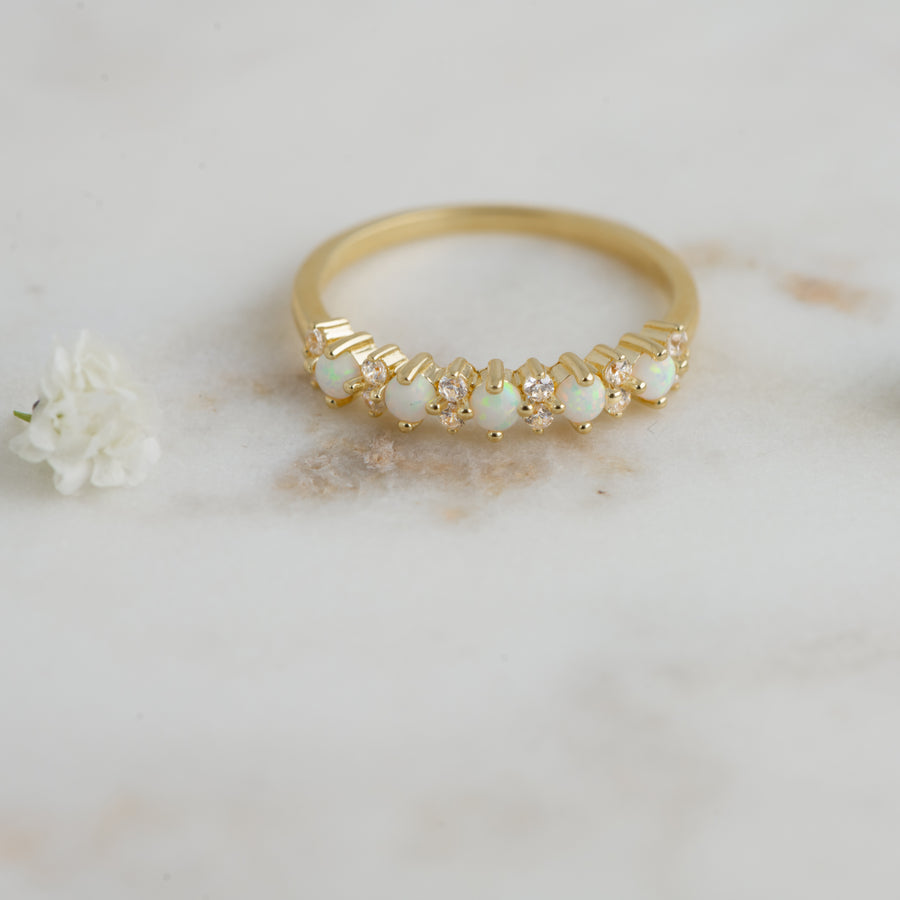 dainty gold stacking opal ring