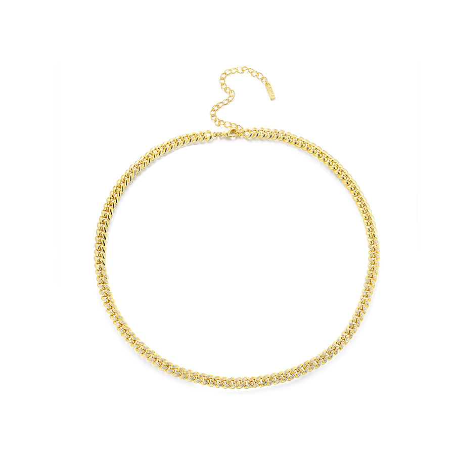 gold pave curb chain necklace