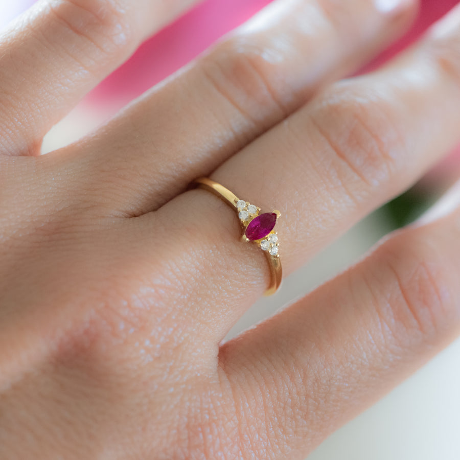 gold ruby marquise ring