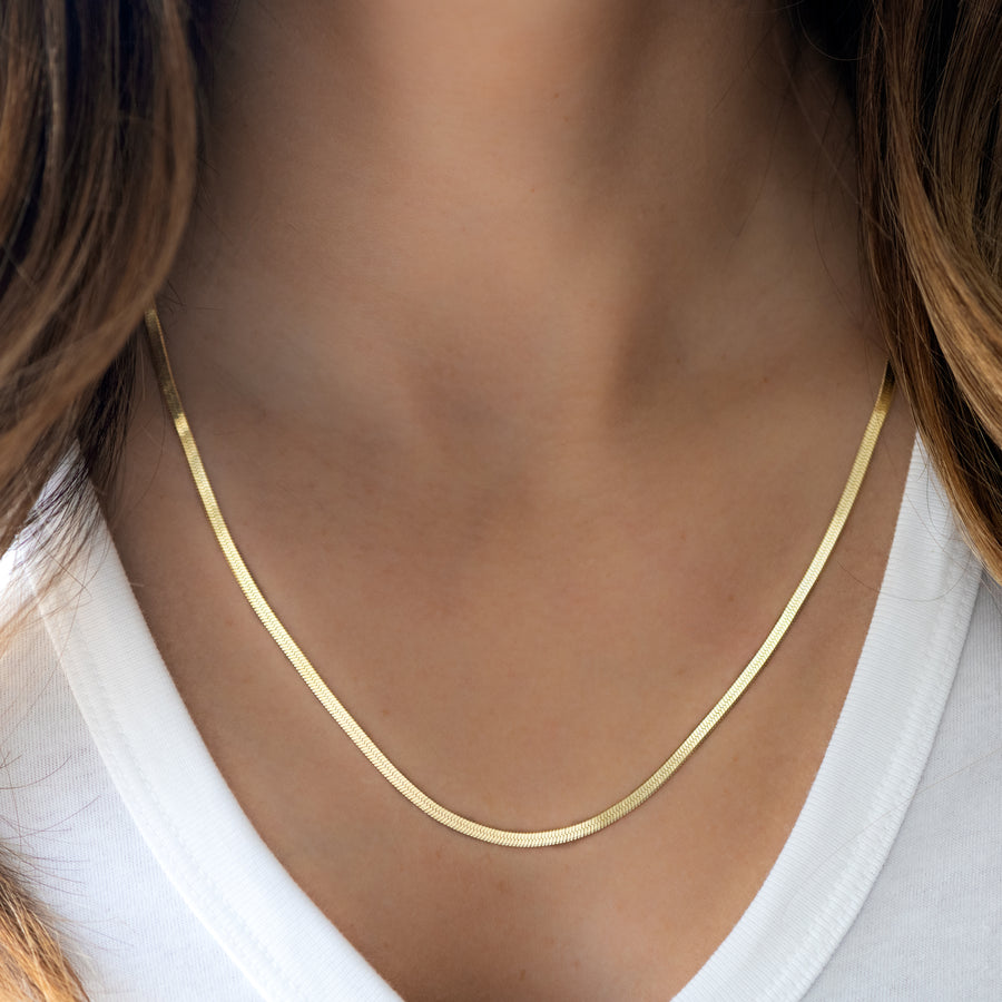 14K Solid Yellow Gold Herringbone Chain Necklace, 3mm Thick, 14 16 18 20 24  Inch, Real Gold Chain, Women - Etsy