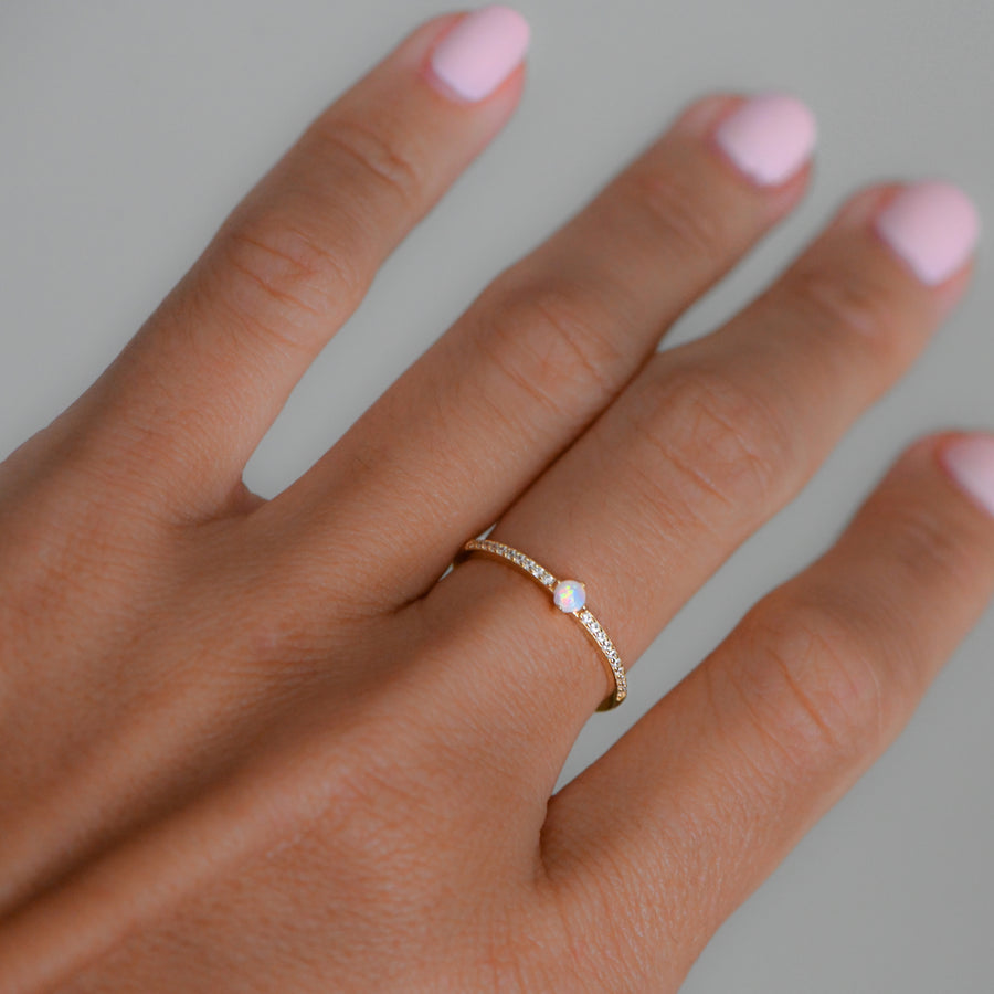 gold thin opal stacking ring
