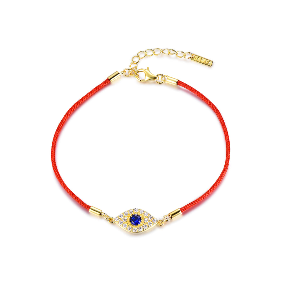 gold red string evil eye bracelet 